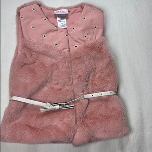 Little Lass Pink Faux Fur Vest with White Belt